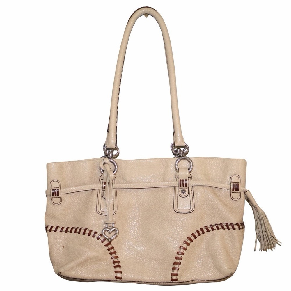Brighton Beige Pebbled Leather Hobo Shoulder Handbag Purse Bag